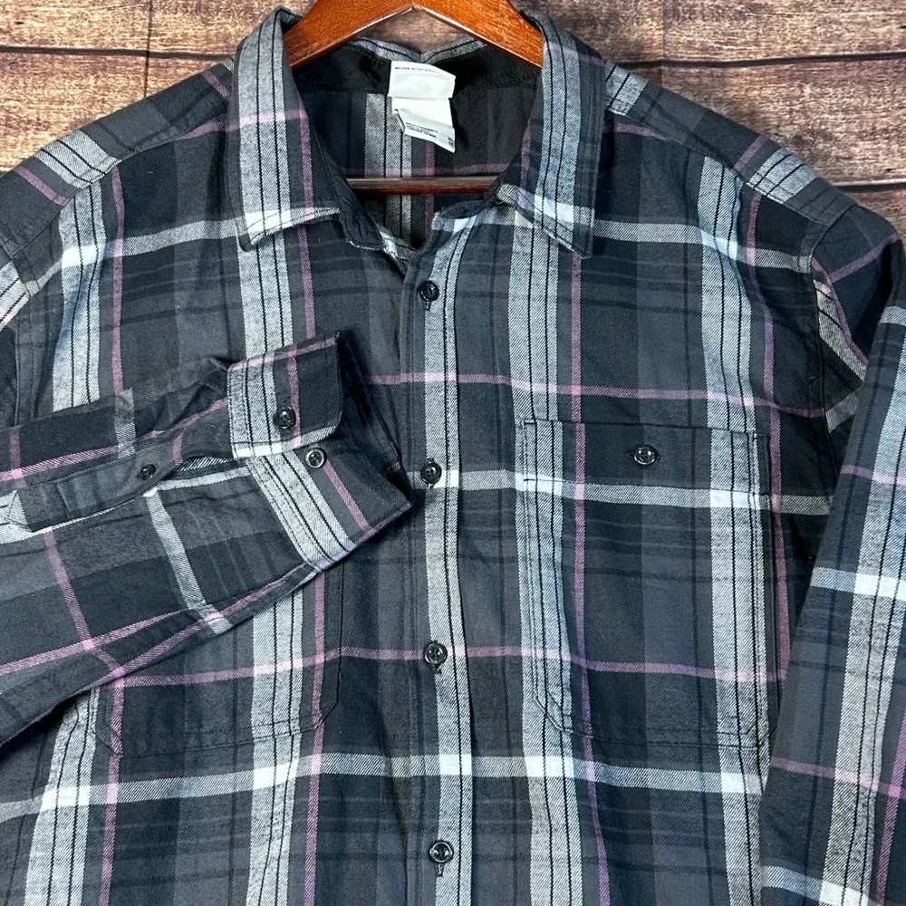 The North Face Mens XL Plaid Flannel Button Down Shirt Long Sleeve Grey Purple